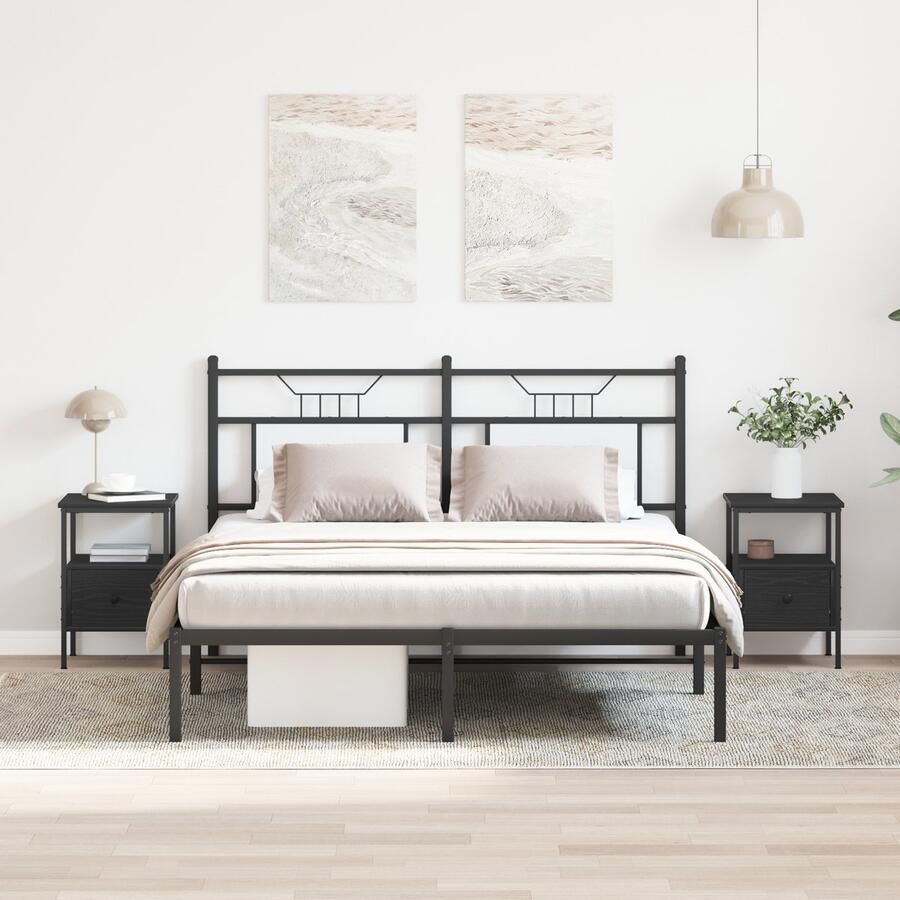 VidaXL Nachtkastje Zwart eiken Engineered wood Standaard Nachtkastje