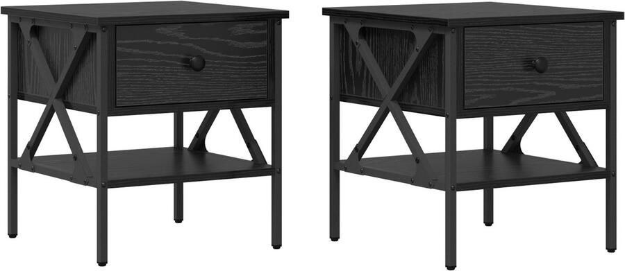 VidaXL 2 Stuks Zwart Eiken Nachtkastjes 40x42x45 cm Geengineerd Hout