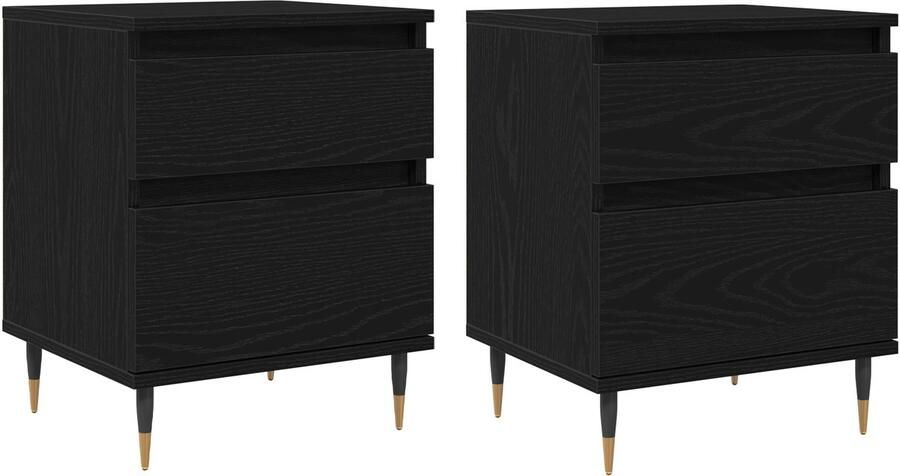 VidaXL Nachtkastje 2 pcs Zwart eiken 40 x 35 x 50 cm Bewerkt hout