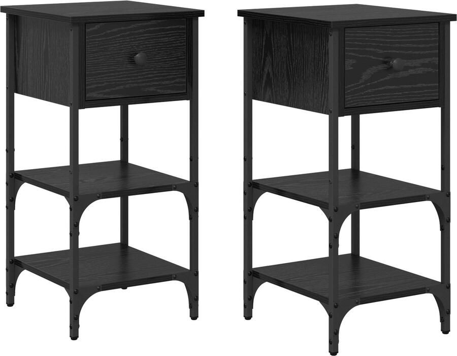 VidaXL Nachtkastjes set van 2 zwart eiken 34x36x70 cm bewerkt hout