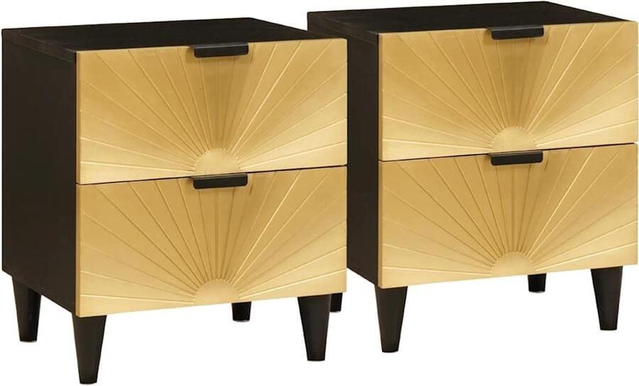 VidaXL Nachtkastje met lade 2 pcs Zwart en Goud 40 x 33 5 x 46 cm
