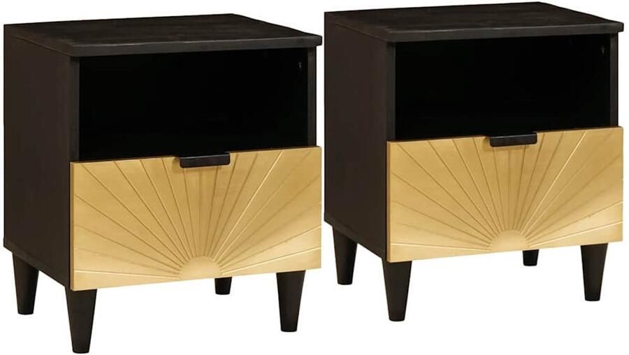 VidaXL Nachtkastje met lade 2 pcs Zwart en Goud 40 x 33 x 46 cm