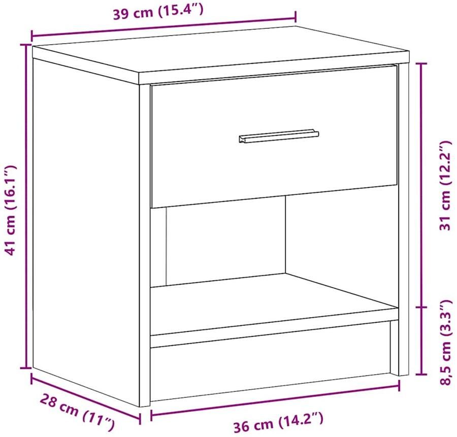 VidaXL Nachtkastje met lade 39x28x41 cm gerookt eikenkleurig