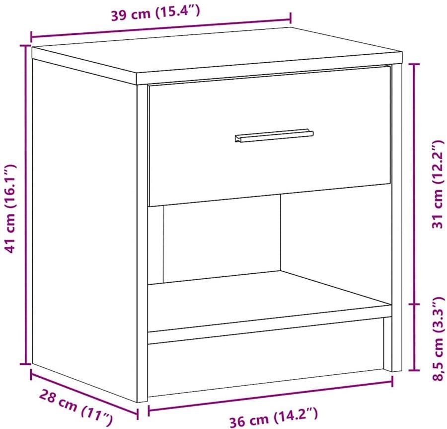 VidaXL Nachtkastje met lade 39x28x41 cm zwart - Foto 2