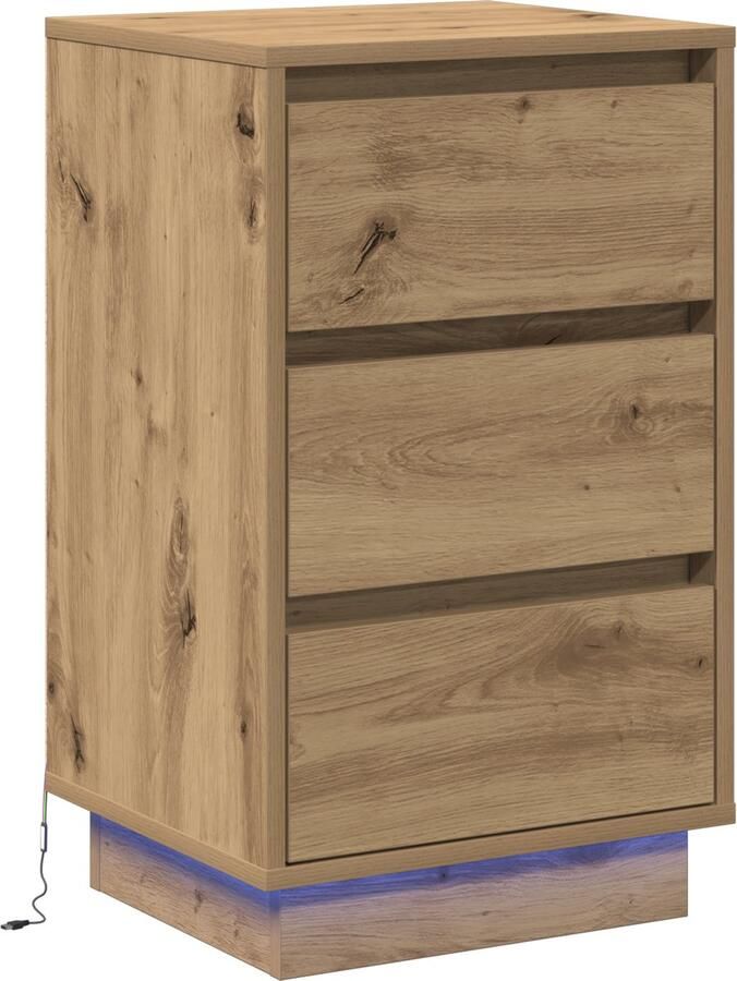 VidaXL Nachtkastje met lade artisanaal eikenkleurig 39 x 34.5 x 65 cm - Foto 2