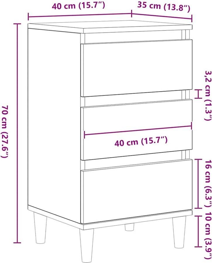 VidaXL Nachtkastje Bewerkt eiken Bewerkt hout Klein Lades Nachtkastje