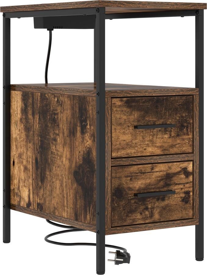 VidaXL Nachtkastje met lade Gerookt eiken 30 x 48 x 61 cm Bewerkt hout