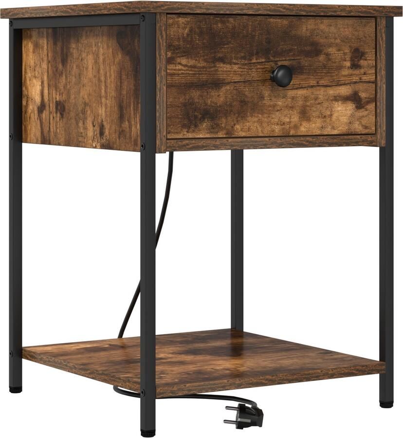 VidaXL Nachtkastje met lade Gerookt eiken 42 x 41 x 56 cm Bewerkt hout