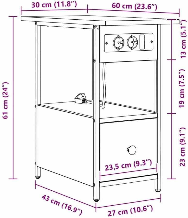 VidaXL Nachtkastje met lade Gerookt eiken 60 x 30 x 61 cm Bewerkt hout
