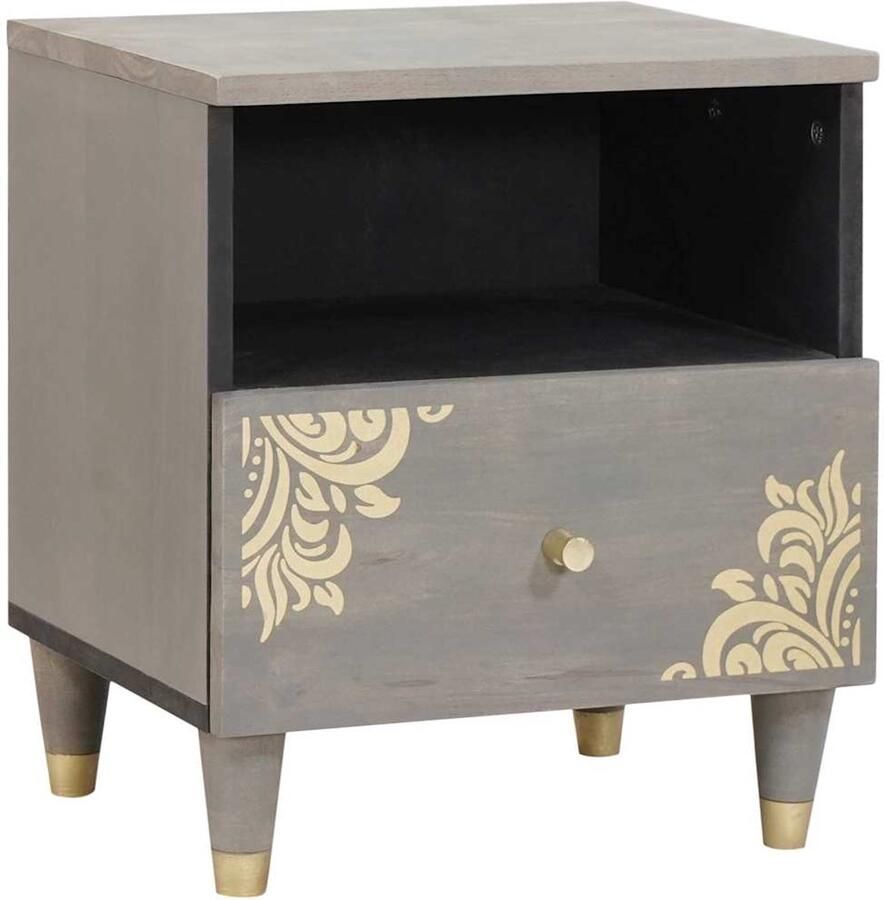 VidaXL Nachtkastje met lade Grijs 40 x 33 x 46 cm massief mangohout