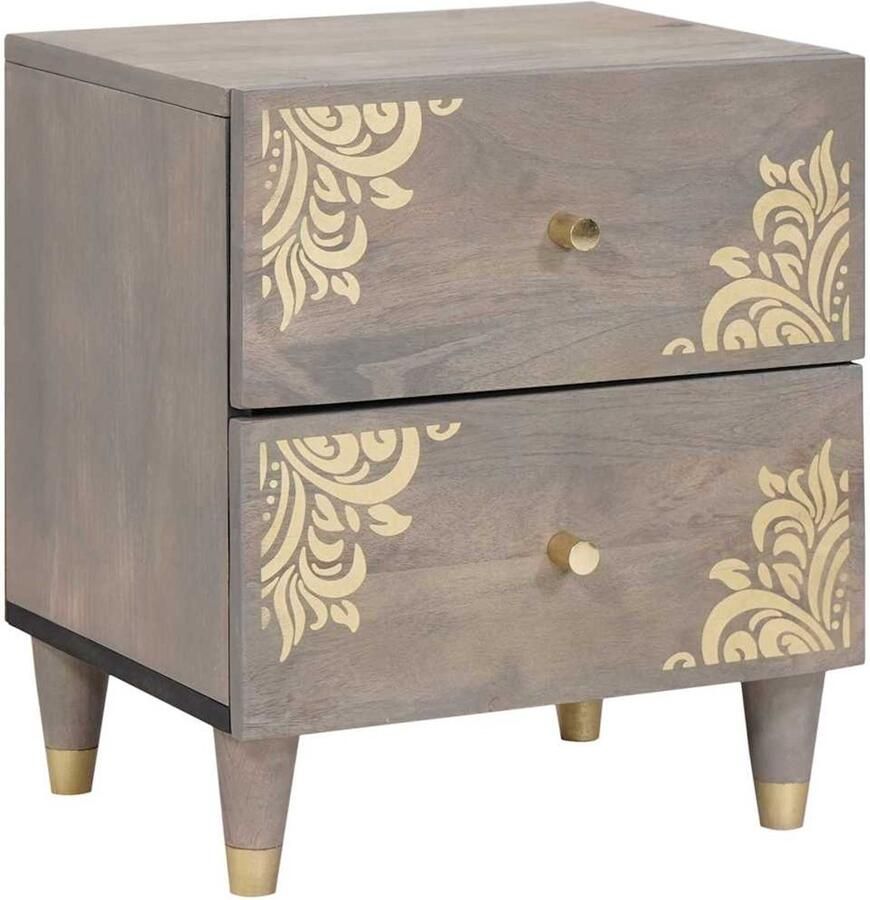 VidaXL Nachtkastje met lade Grijs 40 x 33 x 46 cm massief mangohout