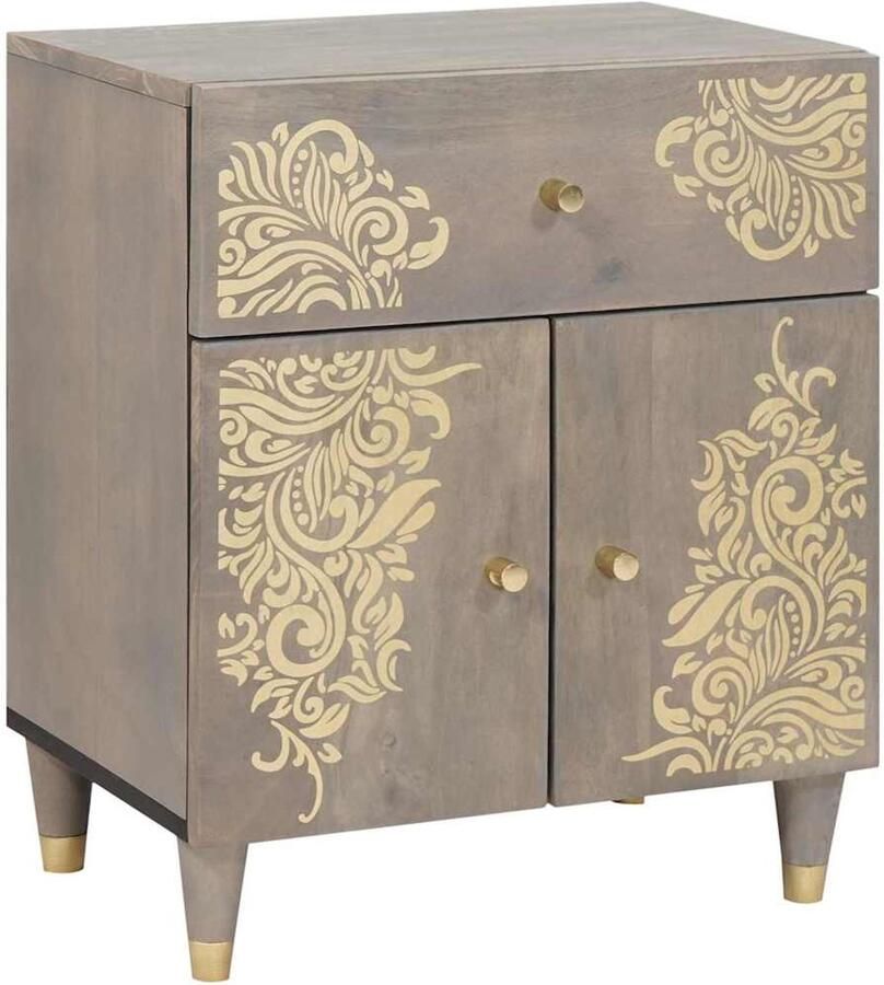 VidaXL Nachtkastje met lade Grijs 50 x 33 x 60 cm massief mangohout