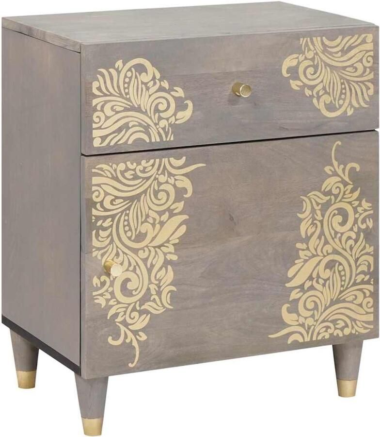 VidaXL Nachtkastje met lade Grijs 50 x 33 x 60 cm massief mangohout