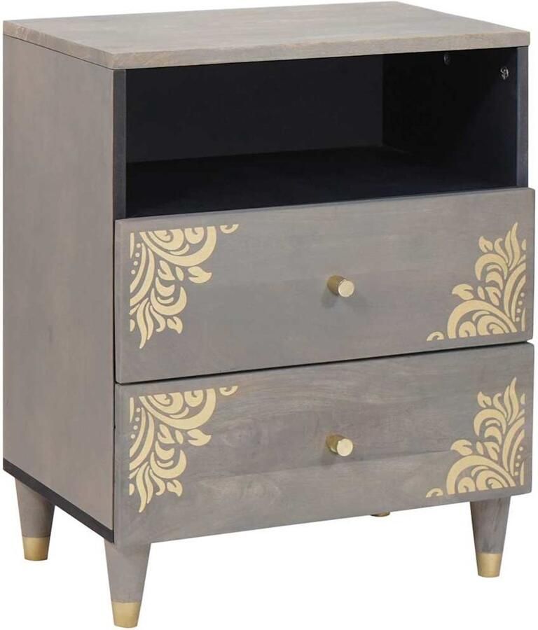 VidaXL Nachtkastje met lade Grijs 50 x 33 x 62 cm massief mangohout