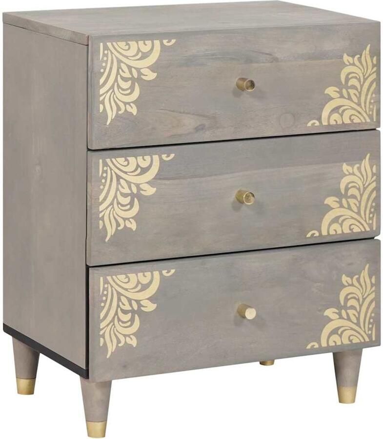 VidaXL Nachtkastje met lade Grijs 50 x 33 x 62 cm massief mangohout