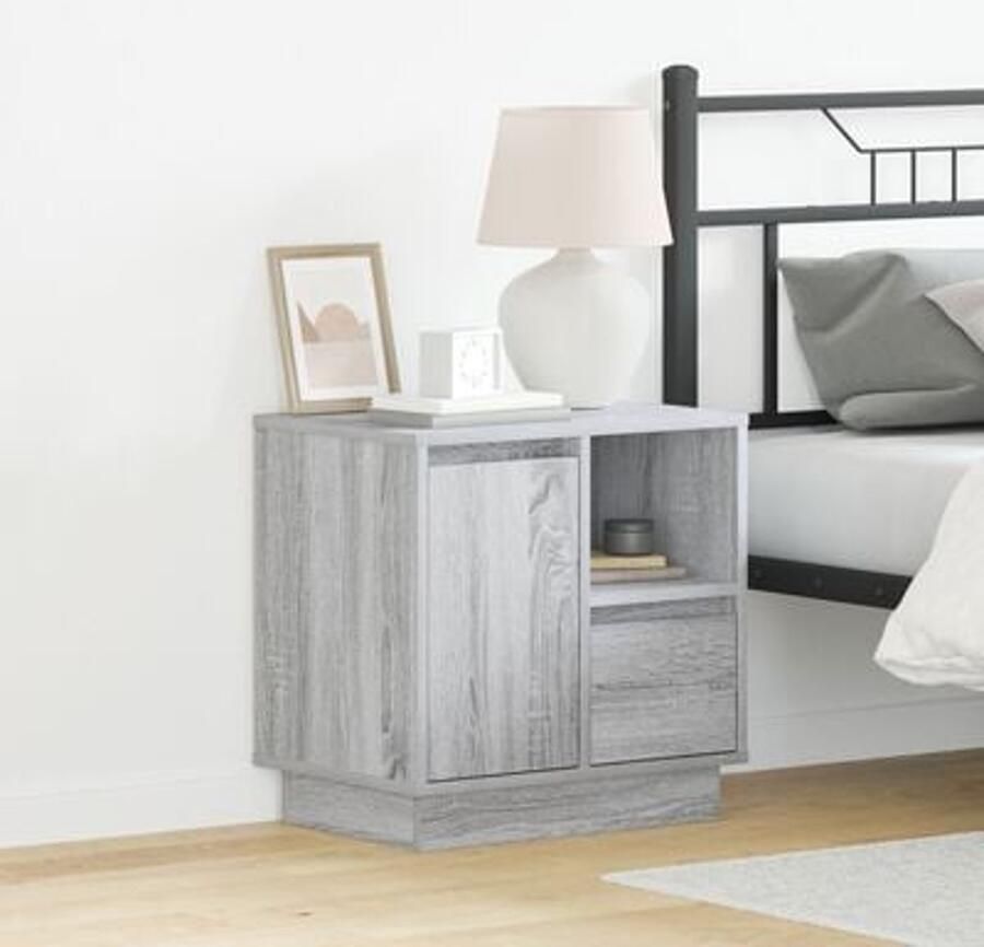 VidaXL Nachtkastje met lade met Grijs 50 x 34.5 x 50 cm. Bewerkt hout - Foto 2