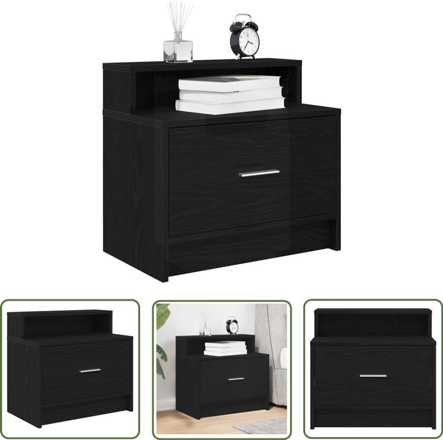 The Living Store Nachtkastje met lade 51x31x47 cm zwart eikenkleurig Nachtkastje Met Lade Houten Nachtkastje Slaapkamerserie Zwarte Meubelstukken