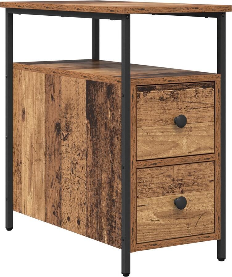 VidaXL Nachtkastje met lade 2 pcs Oud hout 30 x 60 x 60 cm Ijzer PB
