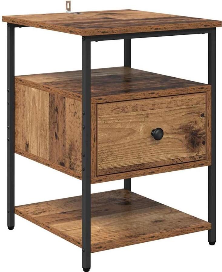 VidaXL Nachtkastje met lade Oud hout 40 x 42 x 56 cm Bewerkt hout
