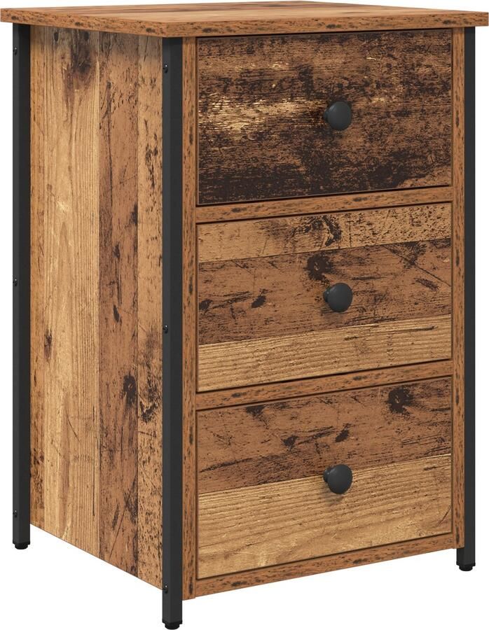 VidaXL Nachttafel Oud hout 40 x 36 x 60 cm Samengesteld hout en metaal