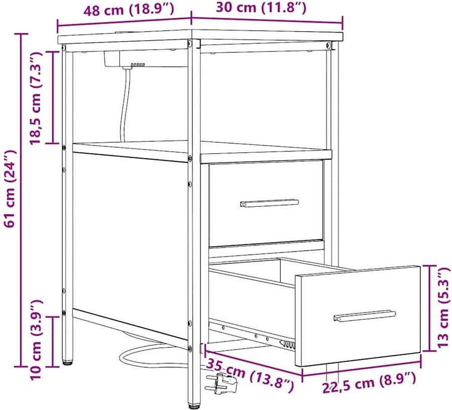 VidaXL Nachtkastje met lade Zwart eiken 30 x 48 x 61 cm Bewerkt hout