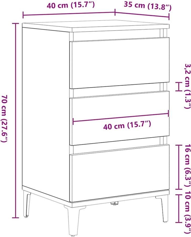 VidaXL Nachtkastje met lade Zwart Eiken 40 x 35 x 70 cm Bewerkt hout