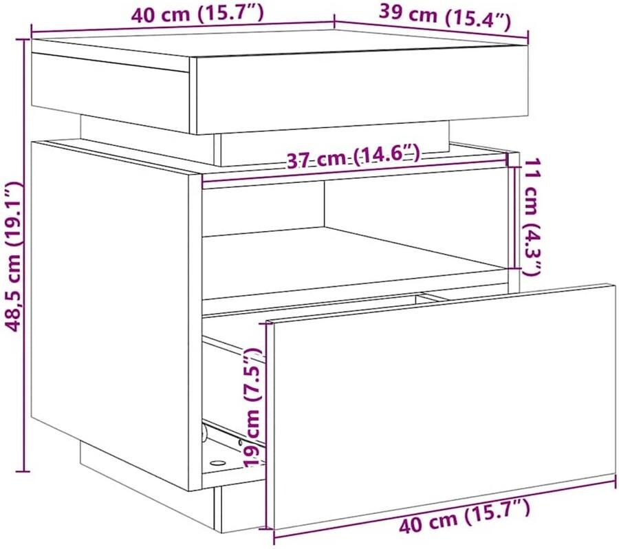 VidaXL Nachtkastje met lade Zwart eiken 40 x 39 x 48.5 cm Bewerkt hout - Foto 2