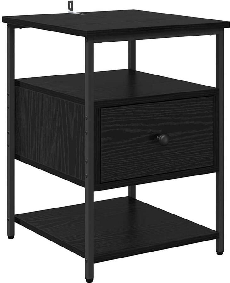 VidaXL Nachtkastje met lade Zwart eiken 40 x 42 x 56 cm Bewerkt hout