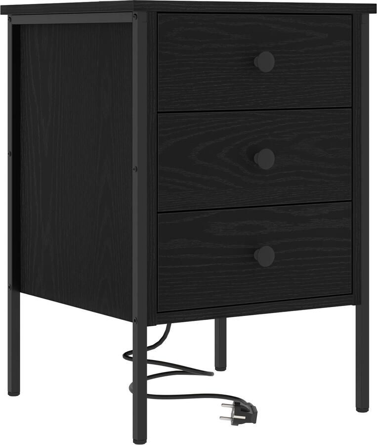 VidaXL Nachtkastje met lade Zwart eiken 42 x 41 x 61 cm Bewerkt hout
