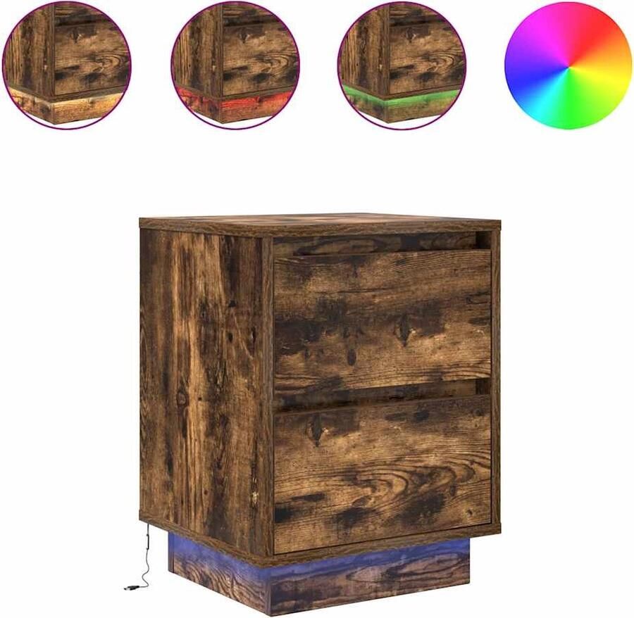 VidaXL Nachtkastje met LED-verlichting 38x34x50cm gerookt eikenkleurig