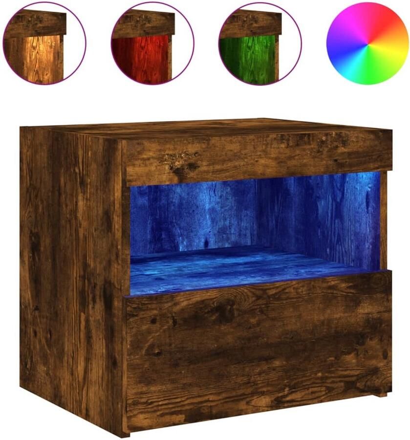 The Living Store Nachtkastje met LED-verlichting 50x40x45 cm gerookt eikenkleur Nachtkastje Kastje Led Verlichting Slaapkamersdecoratie Houten Nachtlamp - Foto 2
