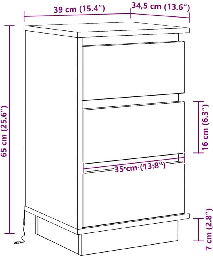 VidaXL Nachtkastje met lade Oud Hout 39 x 34.5 x 65 cm Bewerkt hout