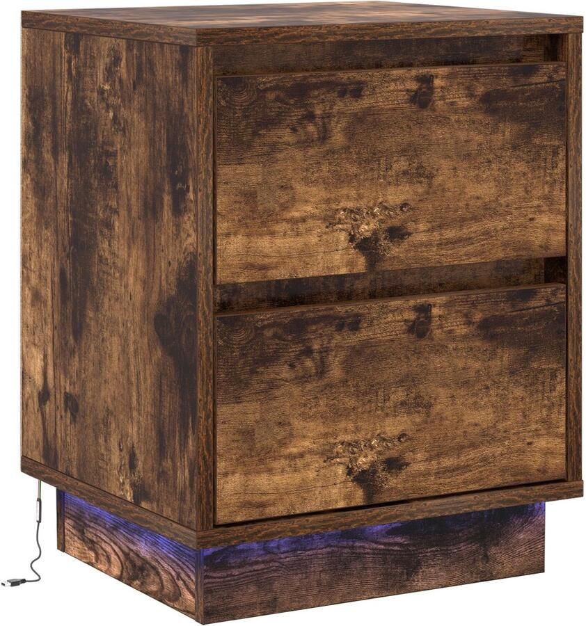 VidaXL Nachttafeltje met LED-verlichting in Gerookt Eiken 39x34.5x50 cm
