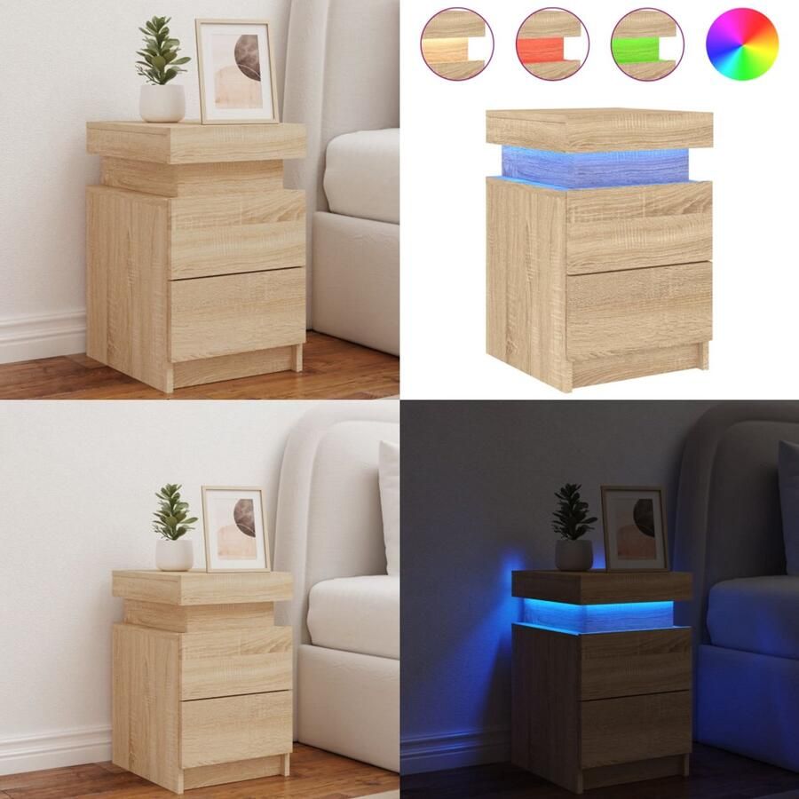 VidaXL Nachtkastje met LED-verlichting 35x39x55 cm sonoma eikenkleurig Nachtkastje Nachtkastjes Bijzettafel Wandkastje