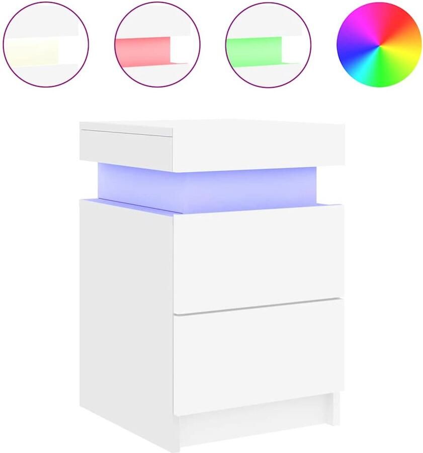 VidaXL -Nachtkastje-met-LED-verlichting-35x39x55-cm-wit - Foto 2