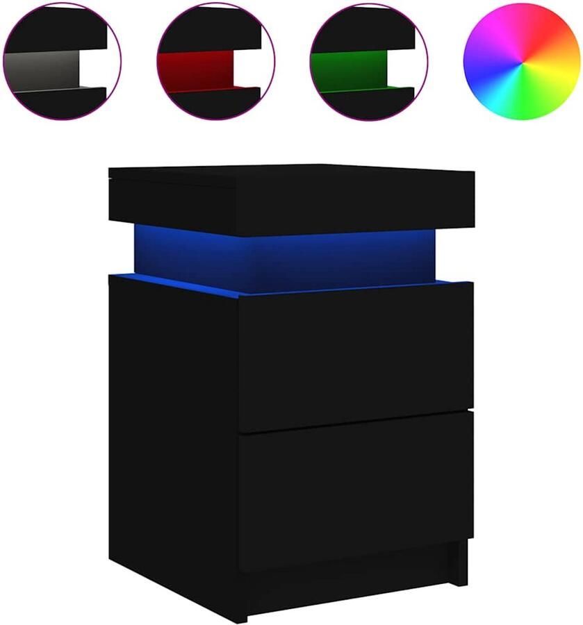 VidaXL -Nachtkastje-met-LED-verlichting-35x39x55-cm-zwart - Foto 2