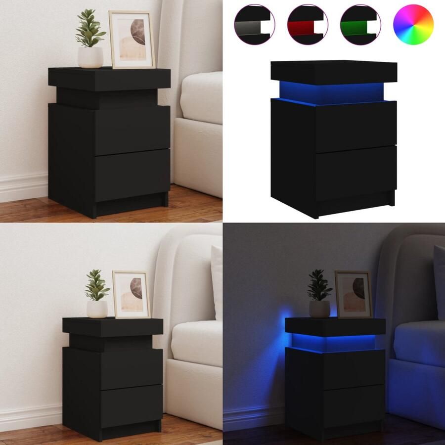 VidaXL Nachtkastje met LED-verlichting 35x39x55 cm zwart Nachtkastje Nachtkastjes Bijzettafel Wandkastje