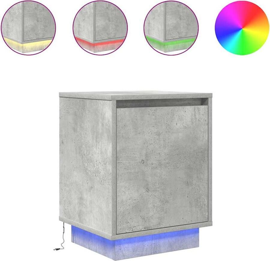 VidaXL Nachtkastje met LED-verlichting 38x34x50 cm betongrijs