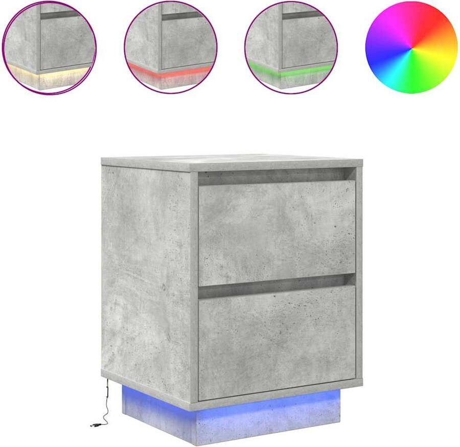 VidaXL Nachtkastje met LED-verlichting 38x34x50 cm betongrijs