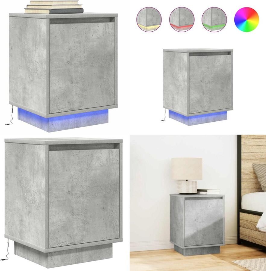 VidaXL Nachtkastje met LED-verlichting 38x34x50 cm betongrijs Nachtkastje Nachtkastjes -nachtkastje