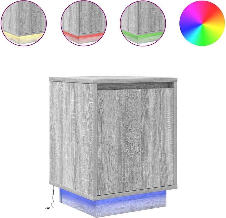 VidaXL Nachtkastje met LED-verlichting 38x34x50 cm grijs sonoma