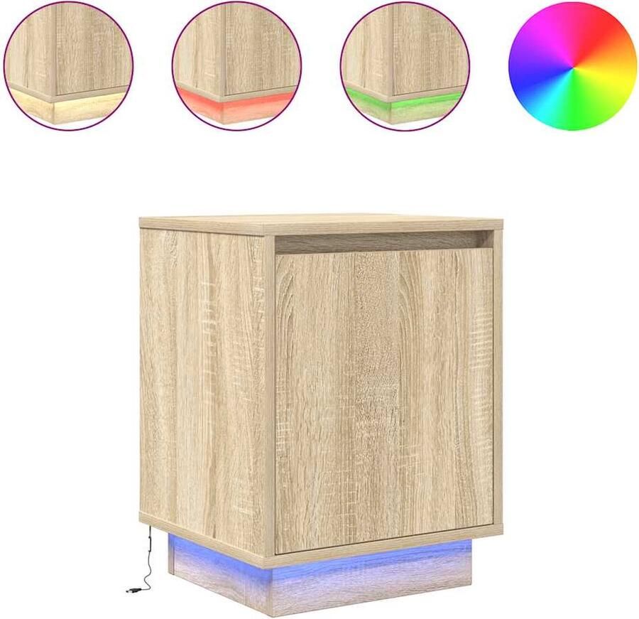 VidaXL Nachtkastje met led-verlichting 38x34x50 cm sonoma eikenkleurig
