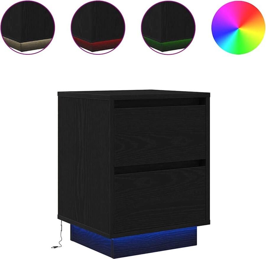 VidaXL Nachtkastje met LED-verlichting 38x34x50 cm zwart