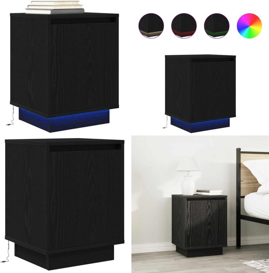 VidaXL Nachtkastje met LED-verlichting 38x34x50 cm zwart Nachtkastje Nachtkastjes -nachtkastje