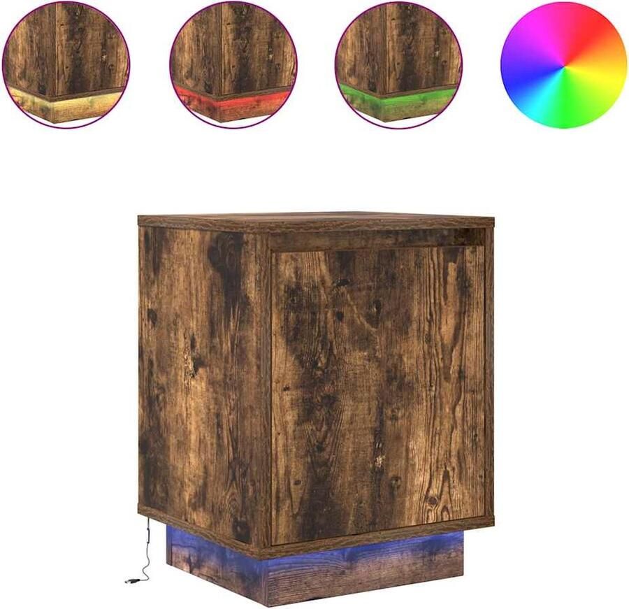 VidaXL Nachtkastje met LED-verlichting 38x34x50cm gerookt eikenkleurig