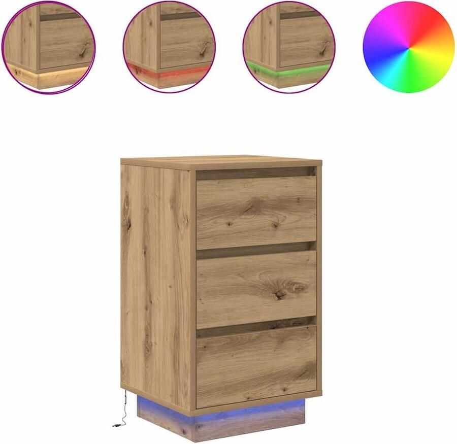 VidaXL Nachtkastje met LED-verlichting 38x34x65 cm artisanaal eiken