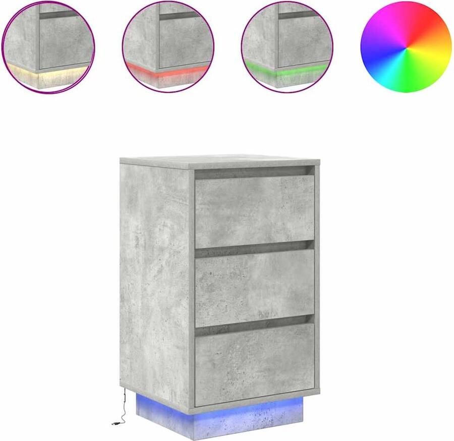 VidaXL Nachtkastje met LED-verlichting 38x34x65 cm betongrijs