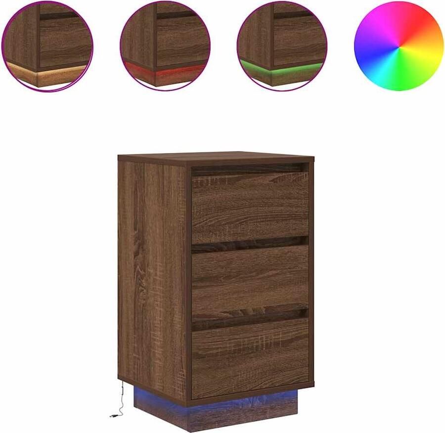 VidaXL Nachtkastje met LED-verlichting 38x34x65 cm bruin eiken