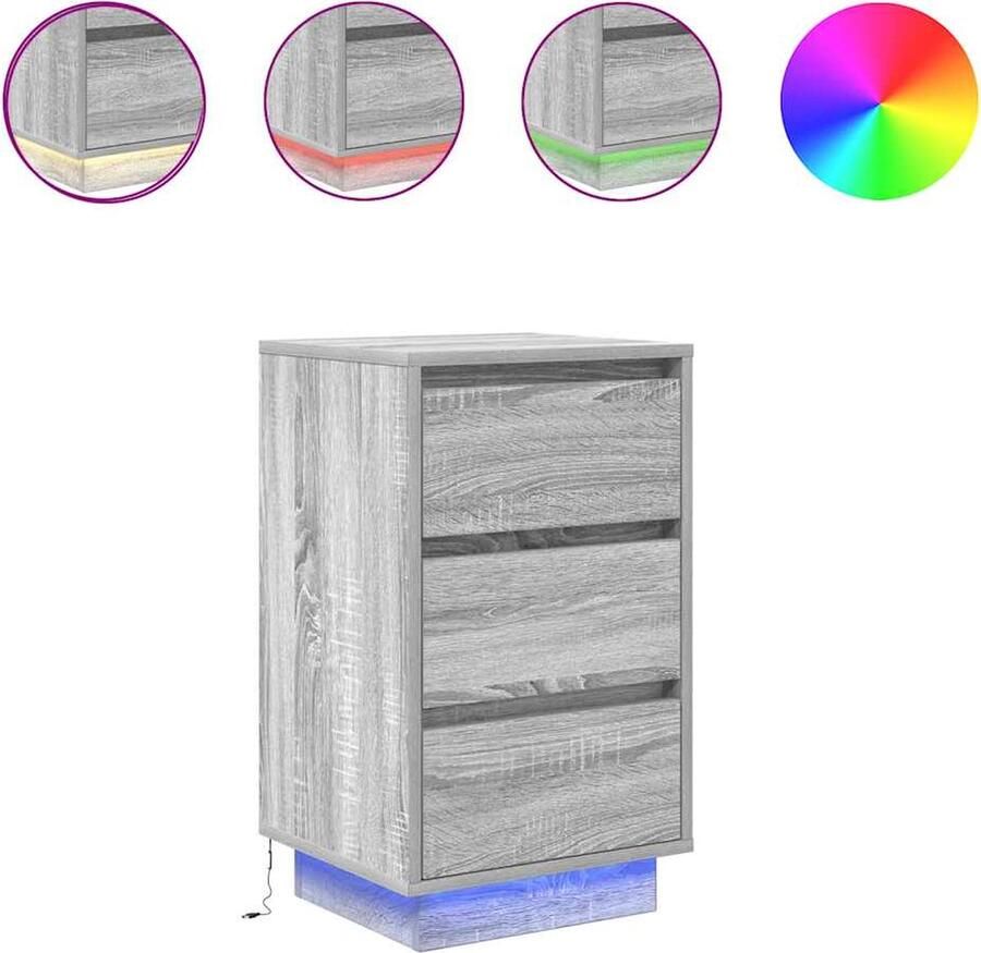 VidaXL Nachtkastje met LED-verlichting 38x34x65 cm grijs sonoma