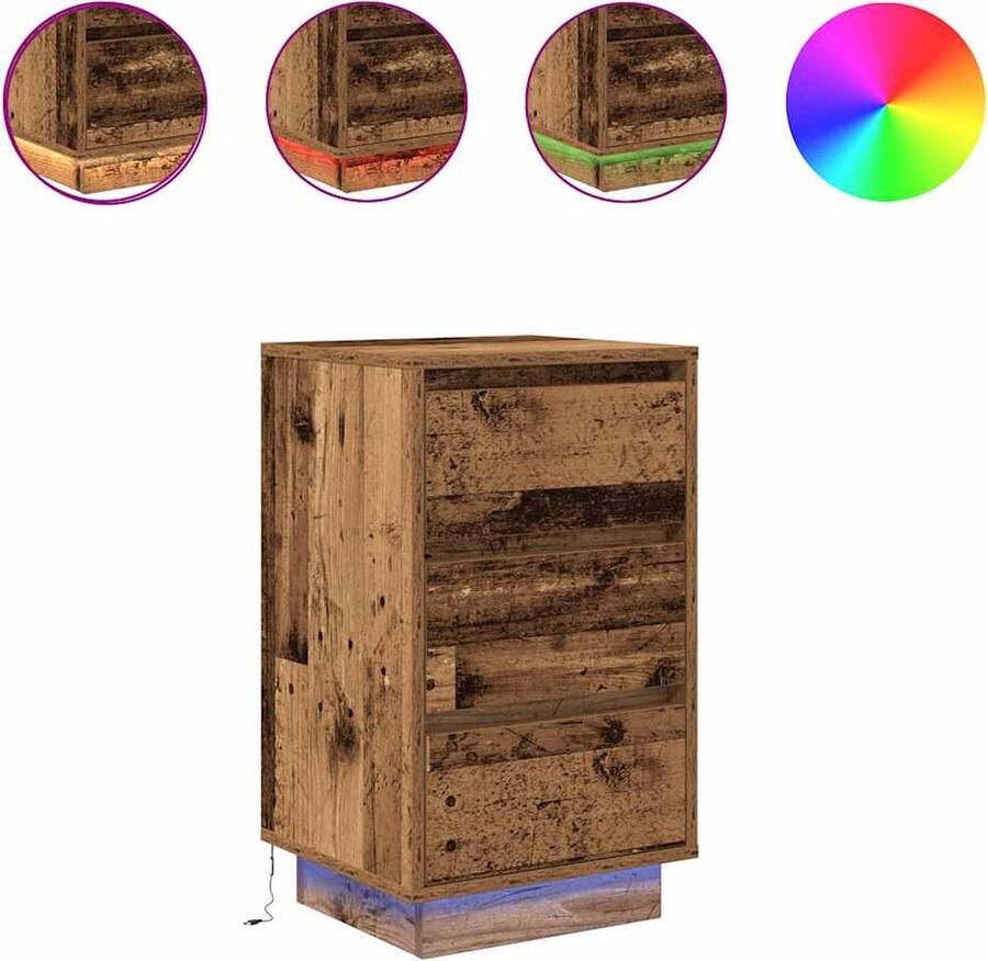 VidaXL Nachtkastje met LED-verlichting 38x34x65 cm oud hout